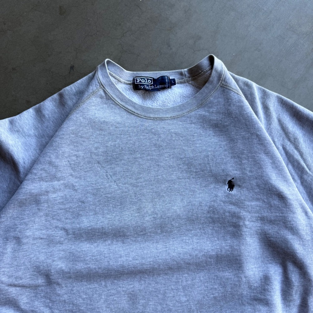 Polo Ralph Lauren Mens Heather Gray Crewneck Sweatshirt Raglan Large Vintage